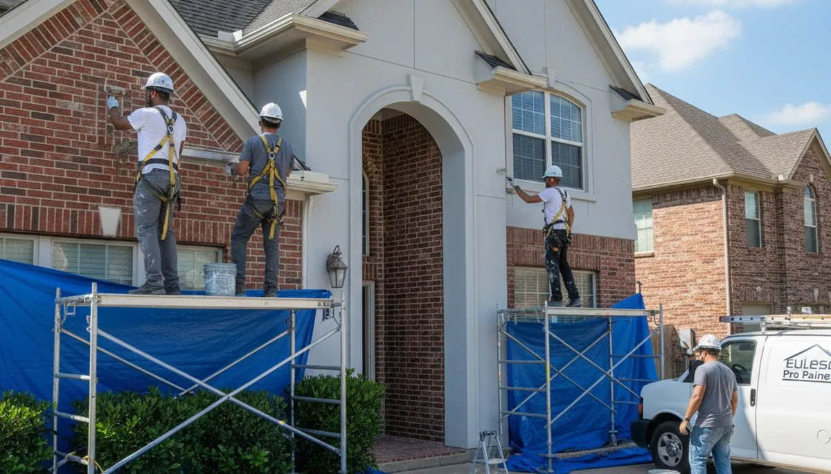 Professional Fort Worth, TX painters painting a home exterior for a local painting service